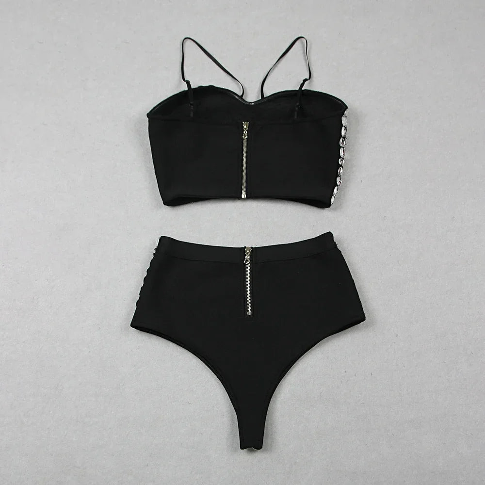 Diamond Decorated High Waist Jumpsuit Set