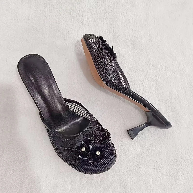 Mesh Thin heel Slip on Sandals