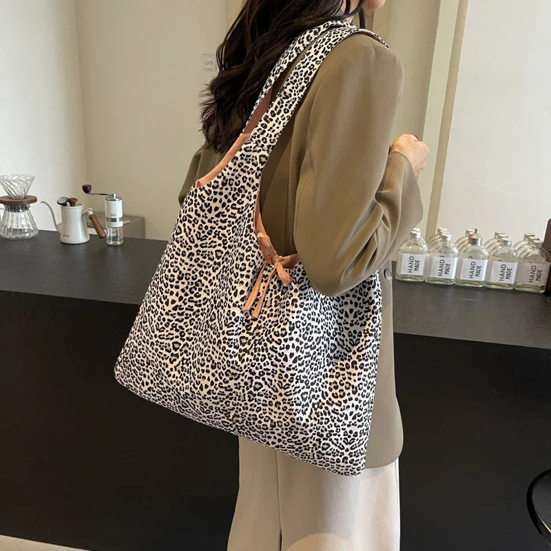 Large Leopard Cloth Underarm Tote Bags