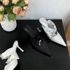 Satin Narrow Band Buckle Women's Slippers Pumps