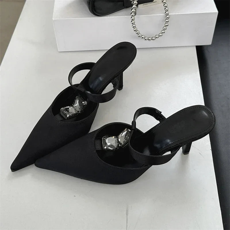 Crystal Pointed Toe Thin Heeled Pumps