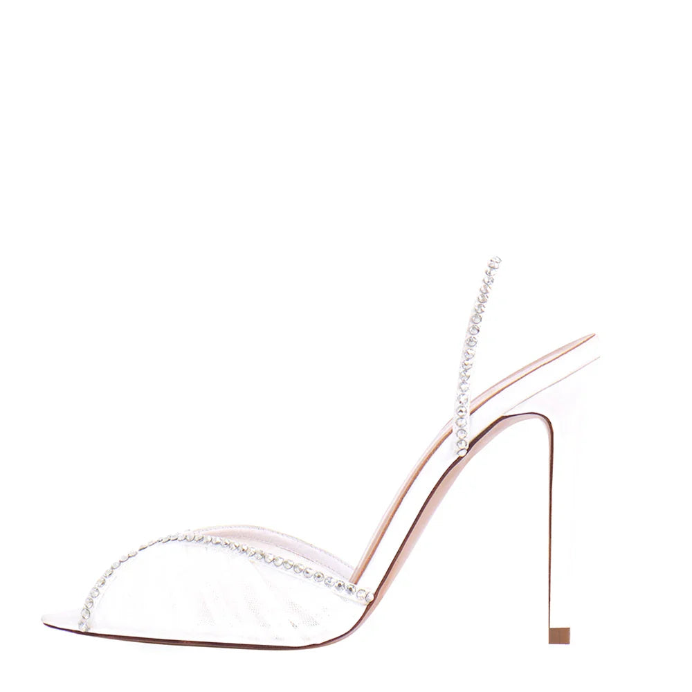 Nude Pink Purple Mesh Slingback Stiletto Sandals