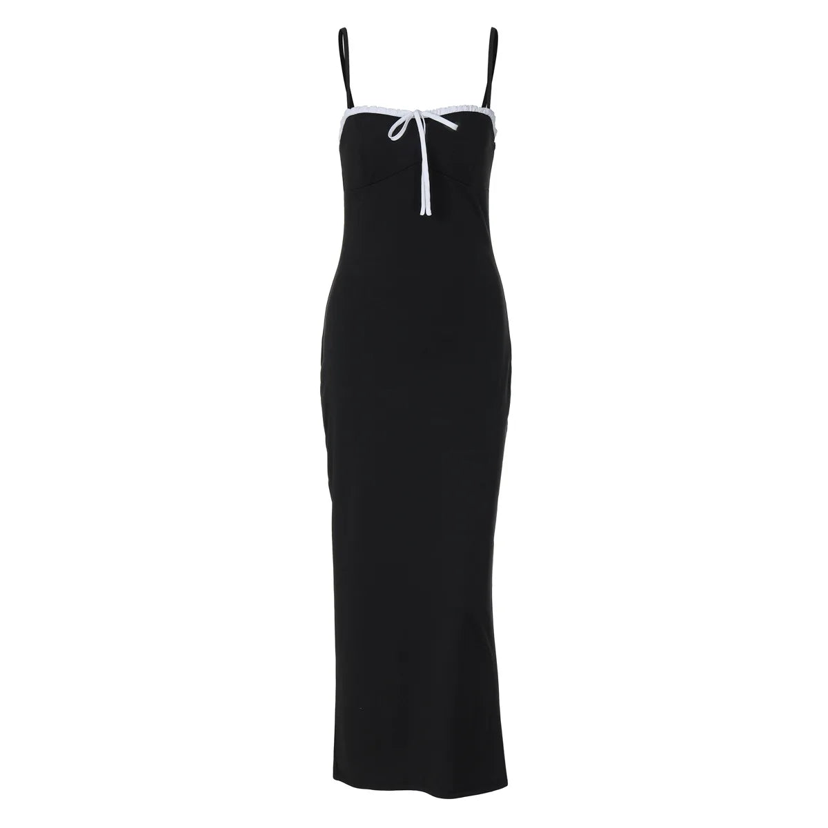 Open Back Lace Patchwork Black Maxi Dress