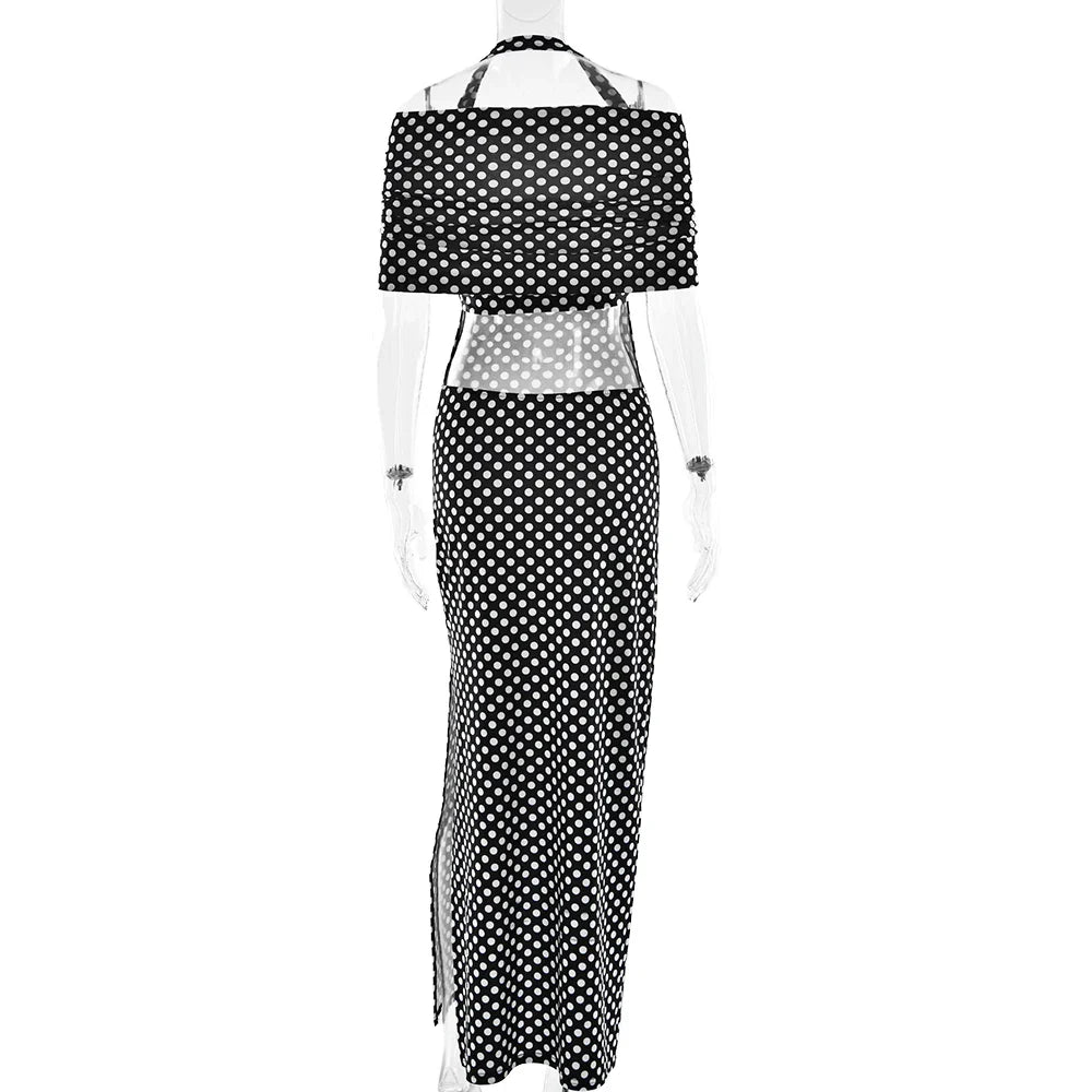 Black Polka Dot Off-shoulder Maxi Dress