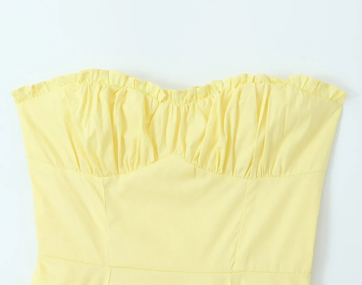 Yellow Slit Midi Dress and Cross Lacing up Top Set