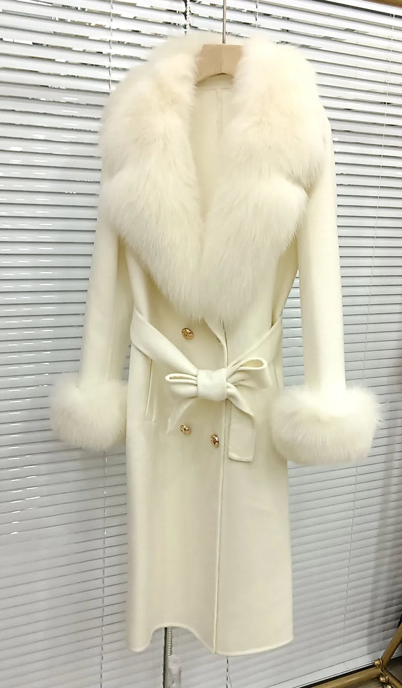 Long Coat with Big Faux Fur Collar