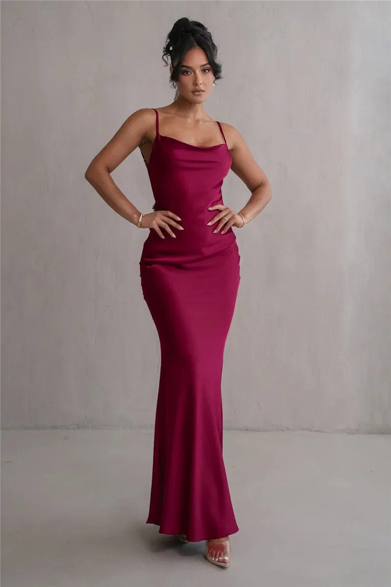 Floral Draped Open Back Spaghetti Strap Maxi Dress