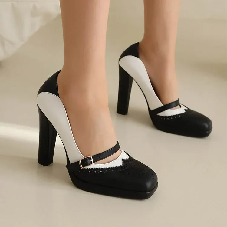 Square head Shallow mouth Thick heel Shoes
