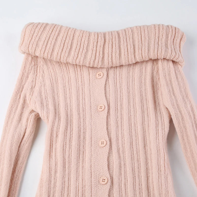 Basic Buttons Off Shoulder Knitted Sweater