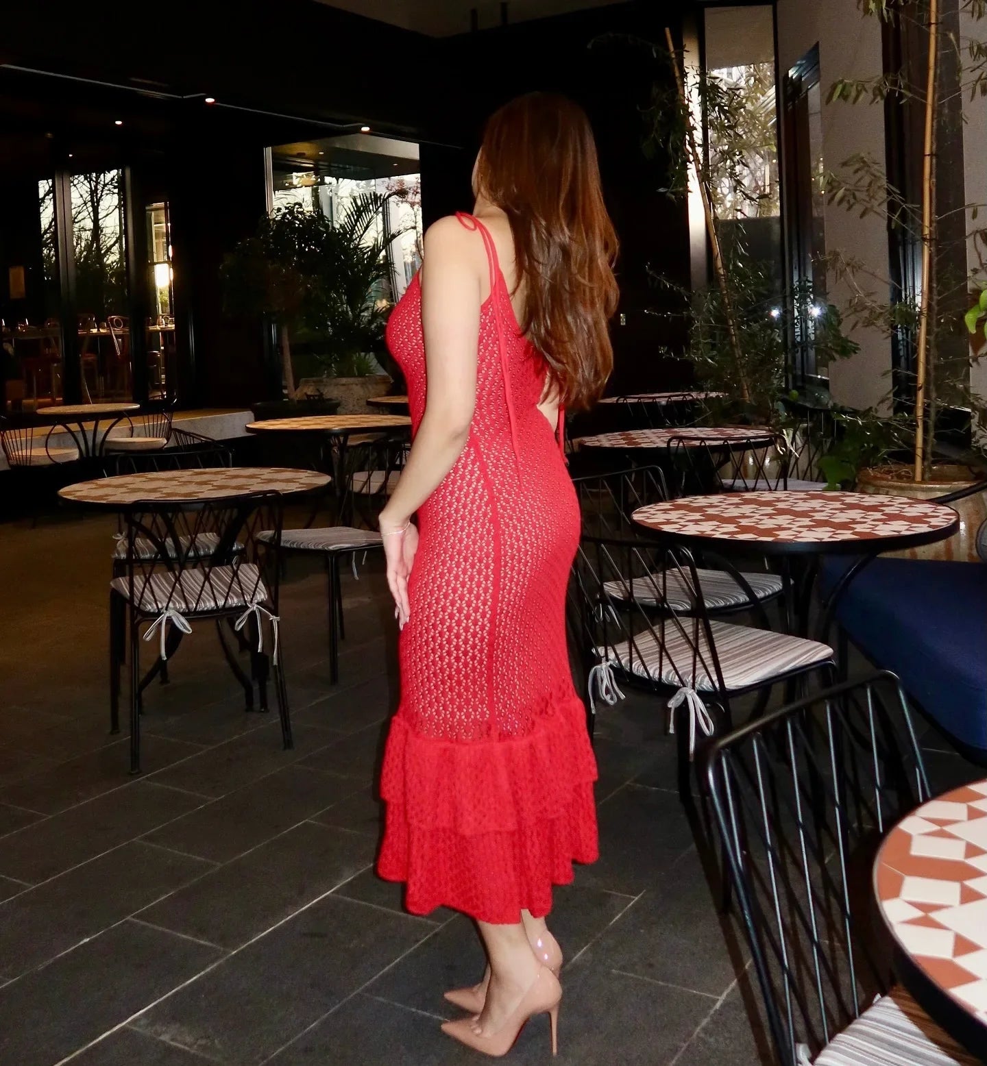Crochet Maxi Dress with Ruffle Trim