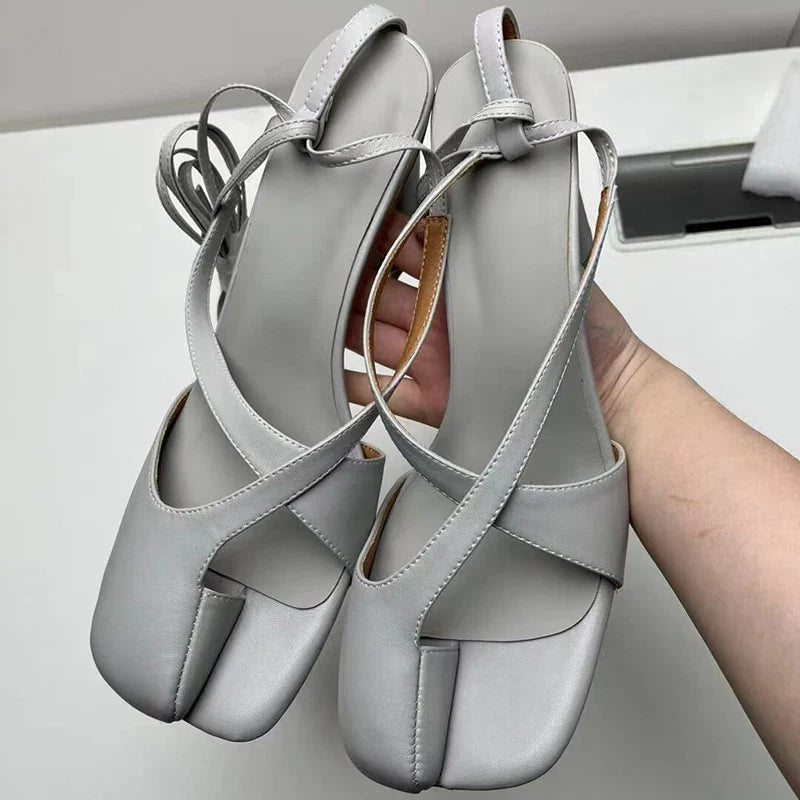 Split toe high heel lace up slides Sandals
