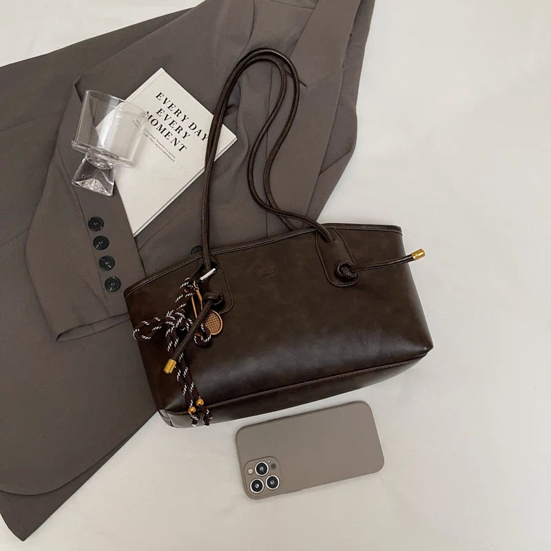 Faux Leather Zipper Retro Tote Bag