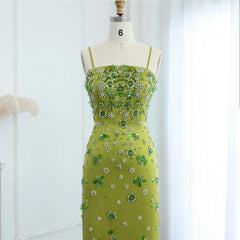 Floral Beaded Midi Dress Spaghetti Straps