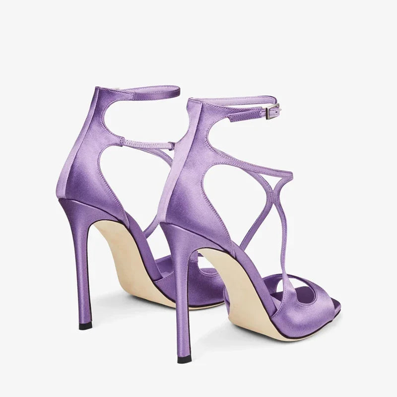 Open Toe Cross Button Elastic Belt Thin High Heel Fish Mouth Sandals