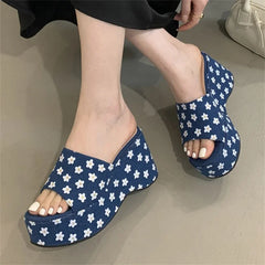 Flower Platform Wedges Open Toe Ladies Shoes