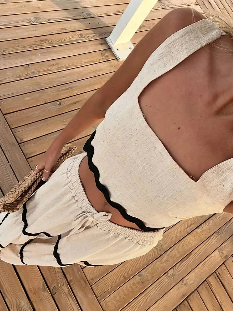 White and Black Stripe Crop Top Long Skirt Suit