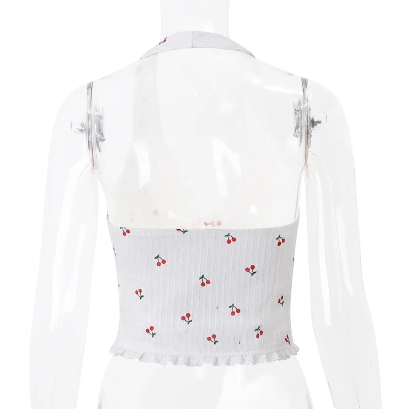 Floral Knit Halter White Crop Top