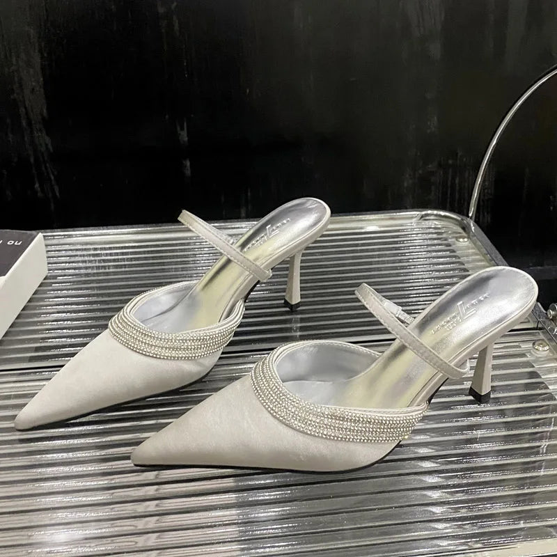 Crystal Pointed Toe Thin Low High Slides
