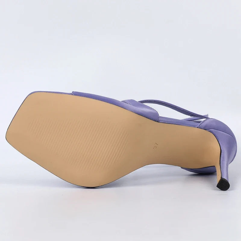 Open Toe Cross Button Elastic Belt Thin High Heel Fish Mouth Sandals