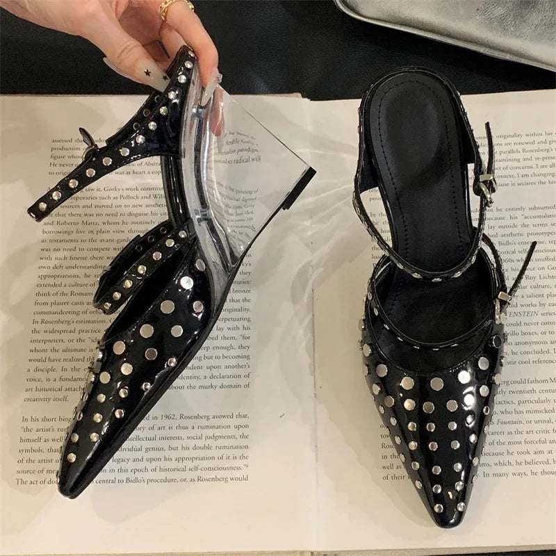 Rivet Crystal Wedges Buckle Strap Pumps Shoes