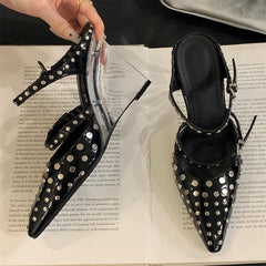 Rivet Crystal Wedges Buckle Strap Pumps Shoes