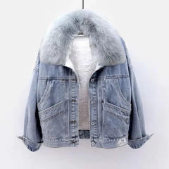 Blue Denim Zipper Thick All-match Hoodies