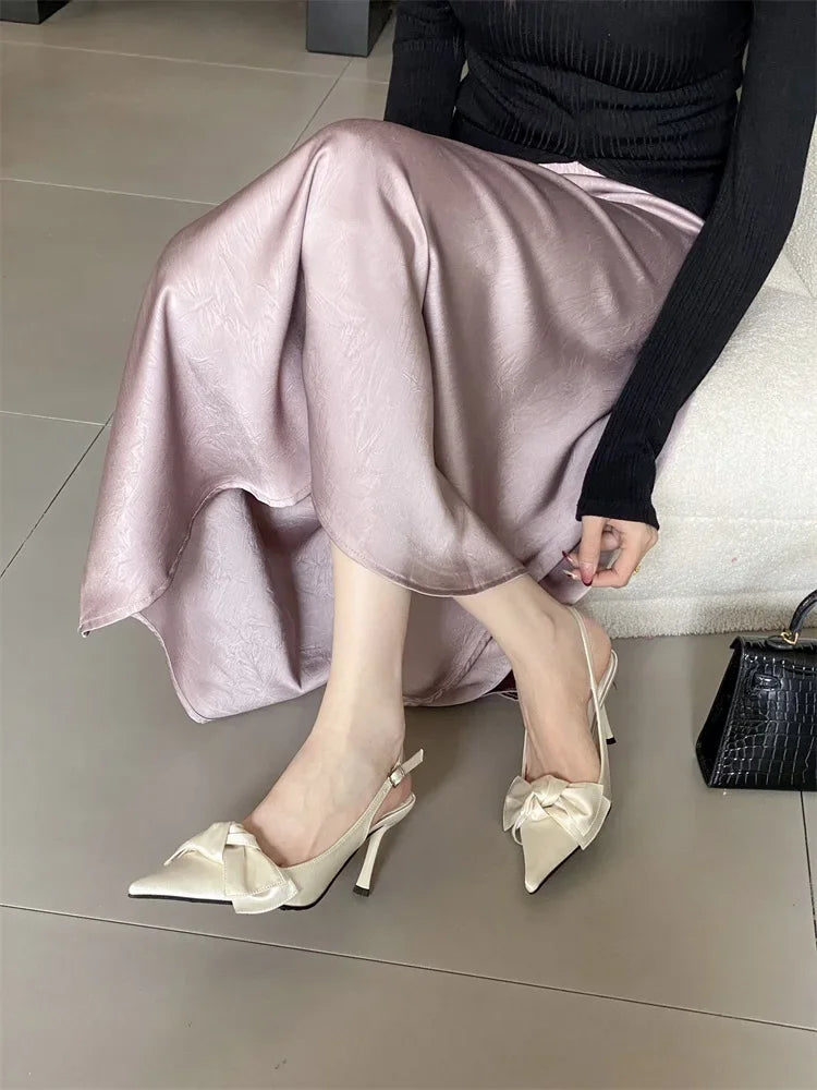 Satin Butterfly-knot Buckle Strap Thin Heels Shoes