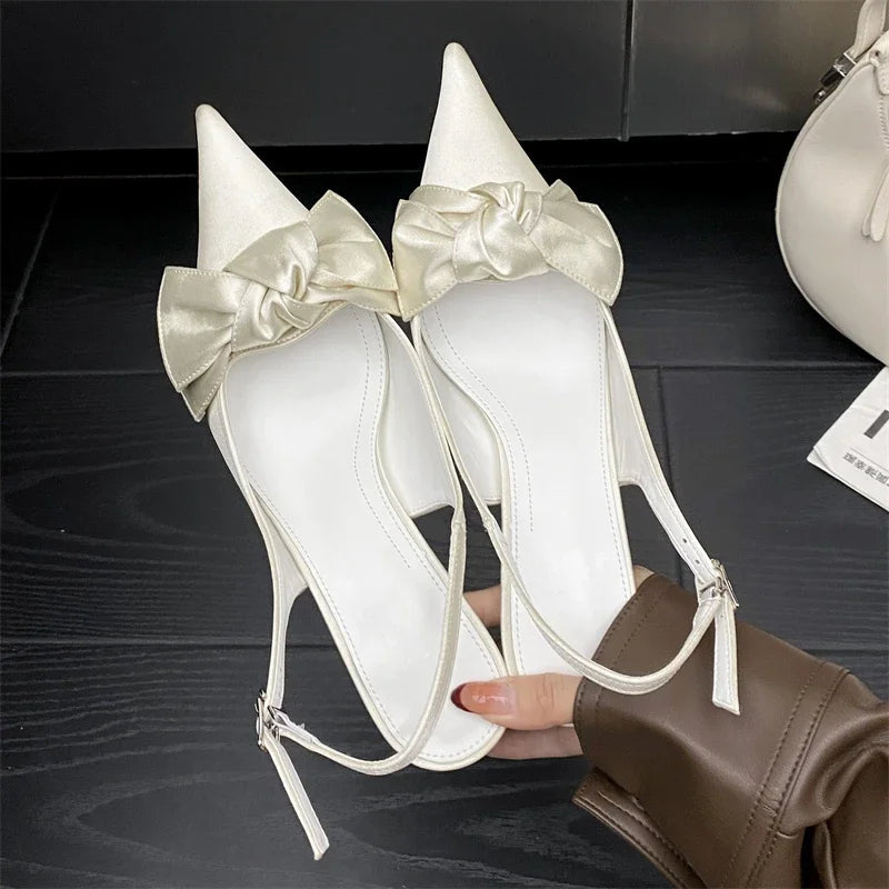 Satin Butterfly-knot Buckle Strap Thin Heels Shoes
