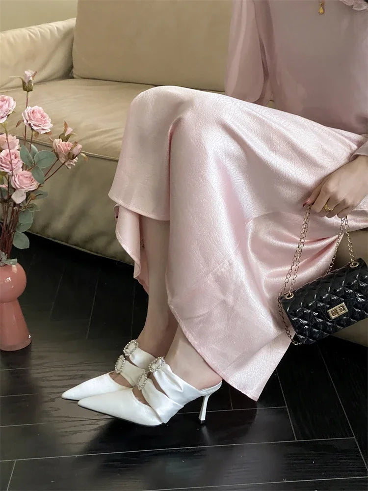Satin Narrow Band Buckle Women's Slippers Pumps