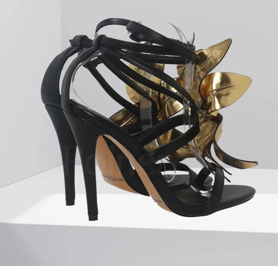 Luxurious Handmade Leaves Leather Stiletto Heels
