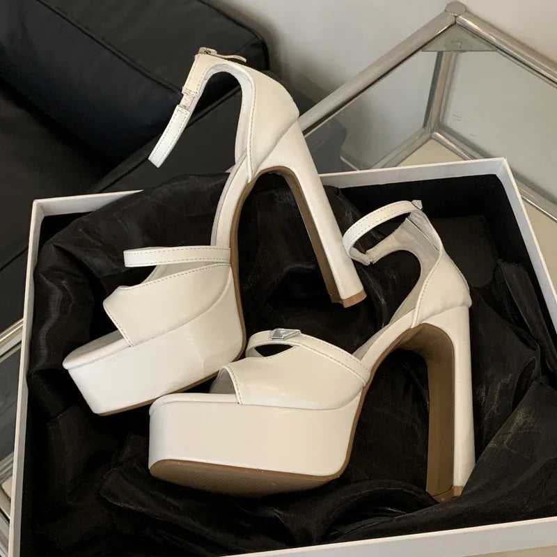 Square Heels Hollow Out Fashion Zipper Shoes
