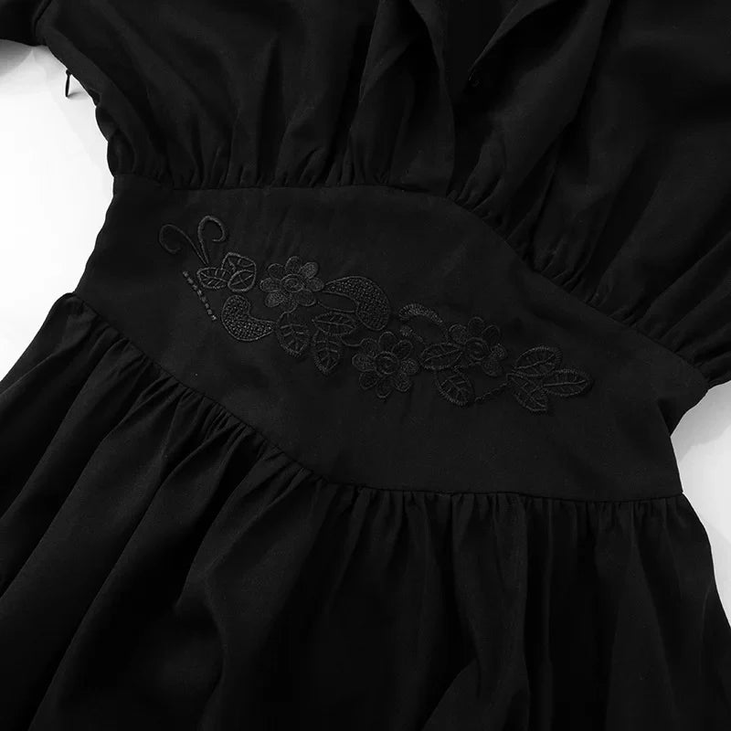 Turn-down Collar Pleated Mini Dress