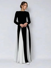 Pleated Patchwork Long Sleeve  Maxi Dress