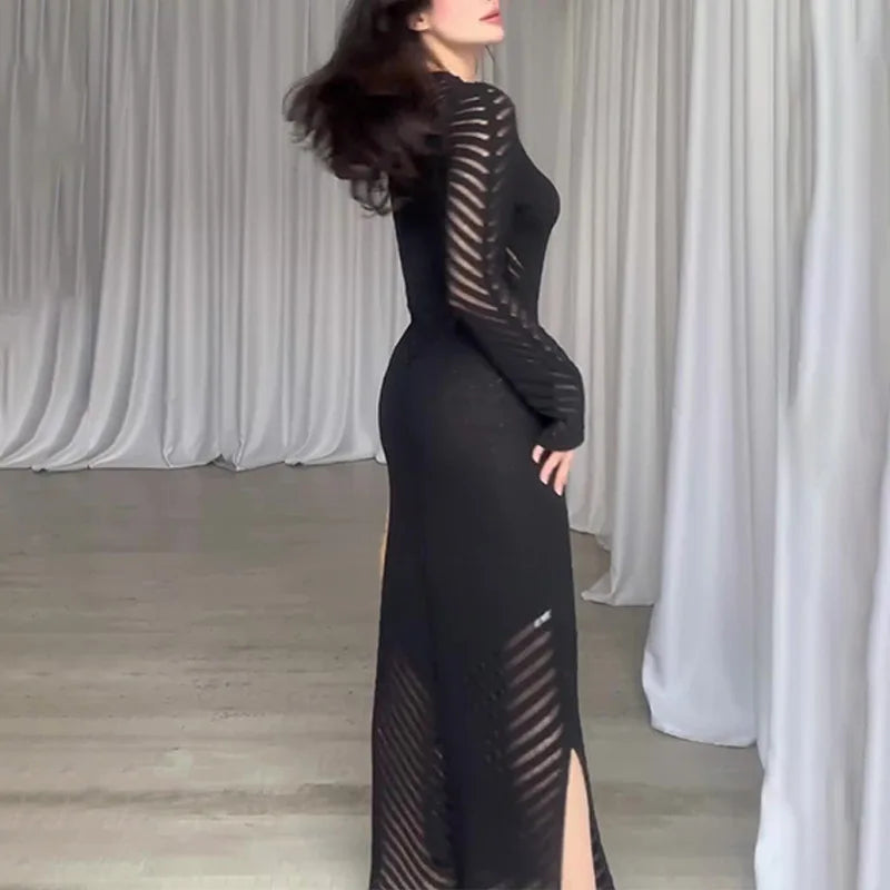 Sleeveless Patchwork Knit Maxi Dresses