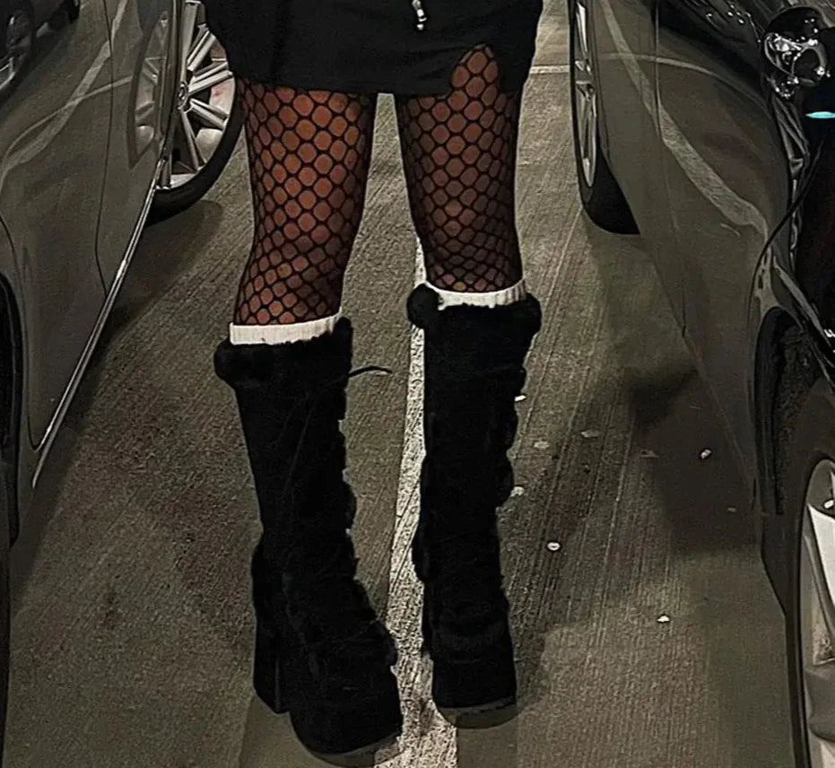 Zip Faux Fur Chunky High Heeled Boots