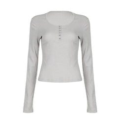 Basic Buttons Ribbed Long Sleeve Knit Top