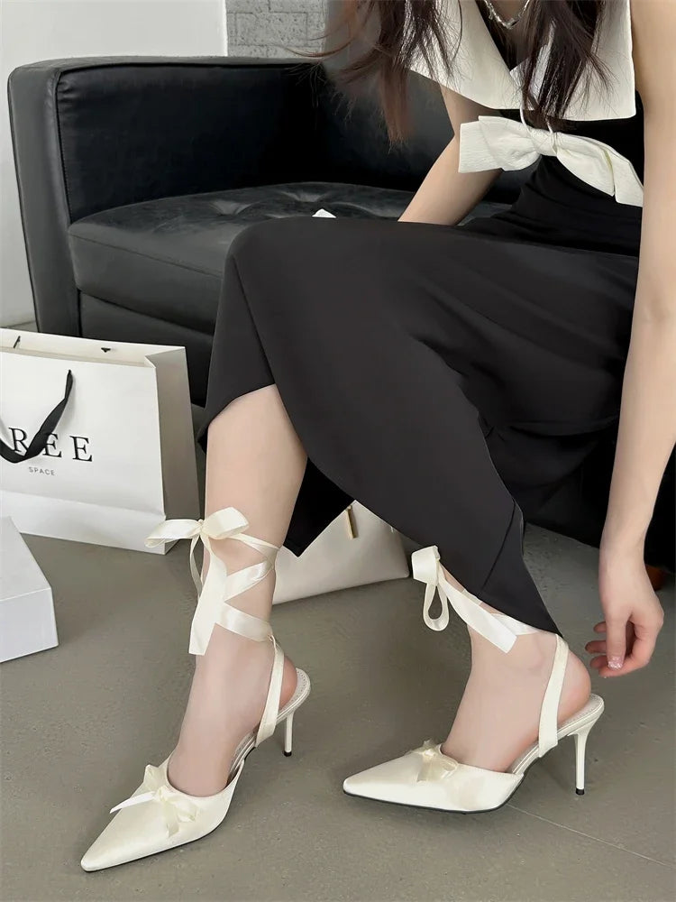 Butterfly-knot Ankle Lace Up Thin Low Heels Sandals