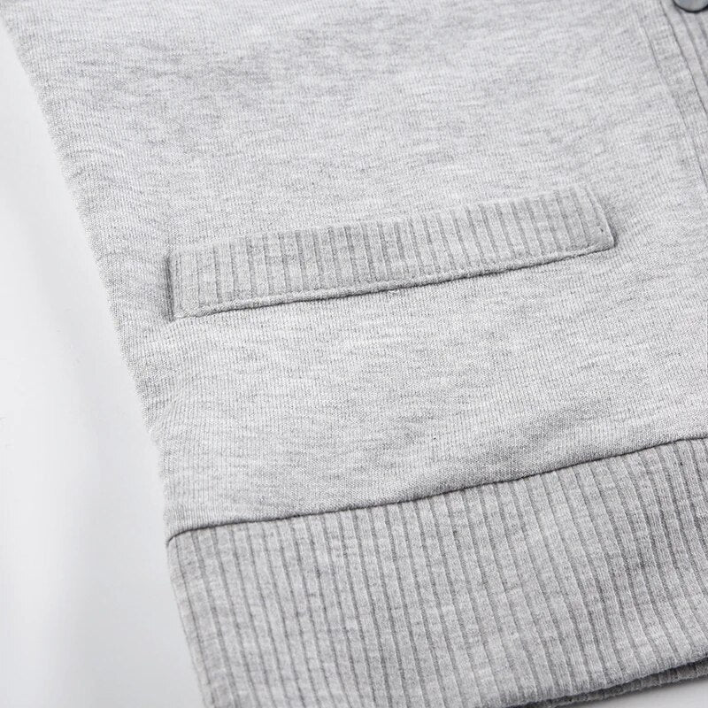 Basic Grey Patched Slim Buttons Knit Top