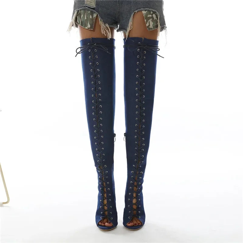 Over-the-knee T-tied Stiletto High Heels Boots