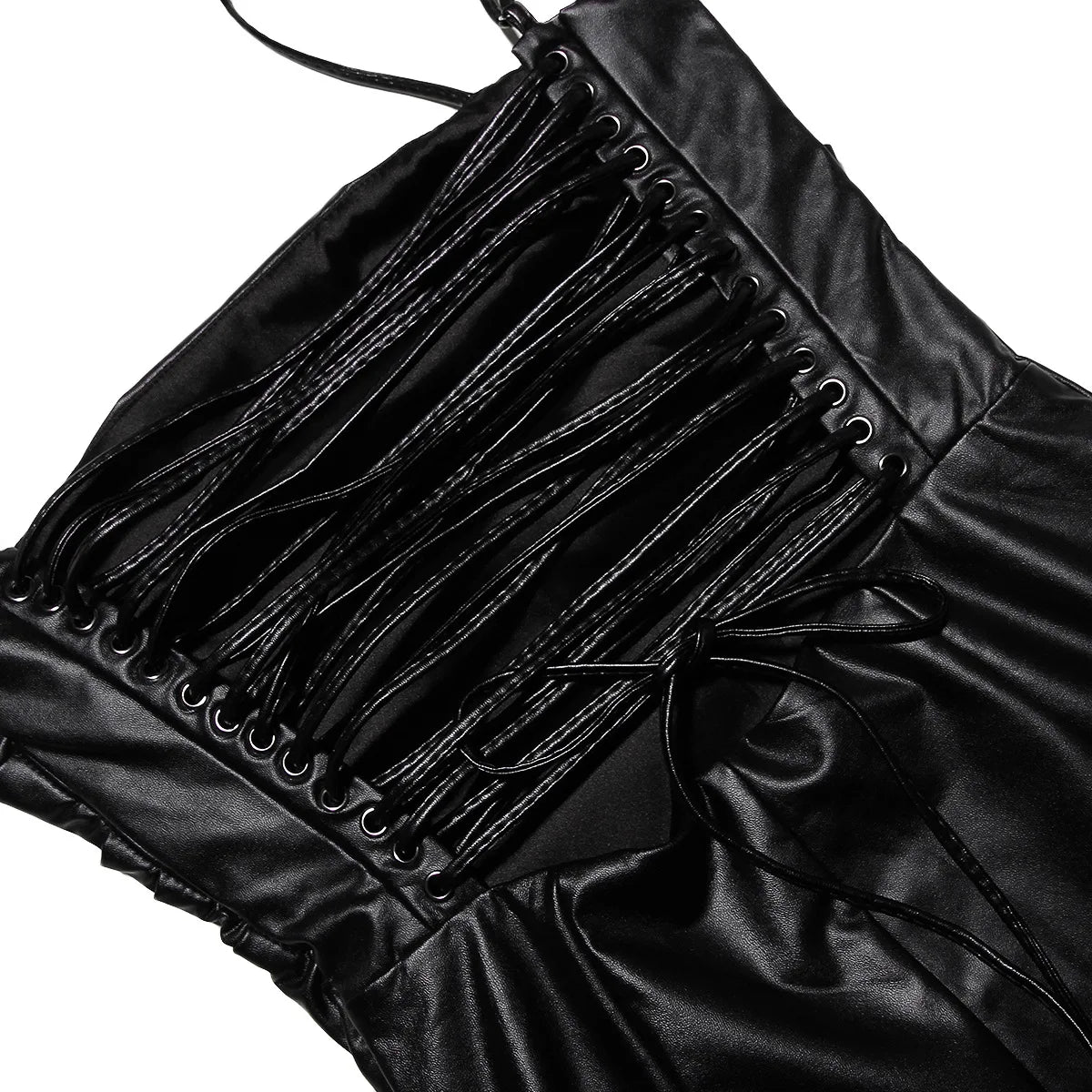 PU Open Back Lace Up Knee Length Dress