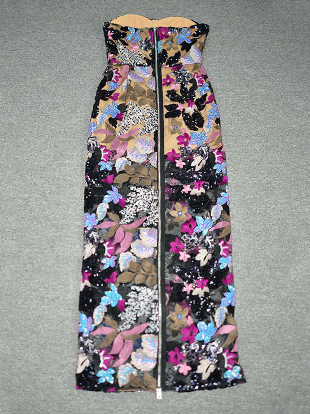 Sequin Floral Strapless Maxi Dress