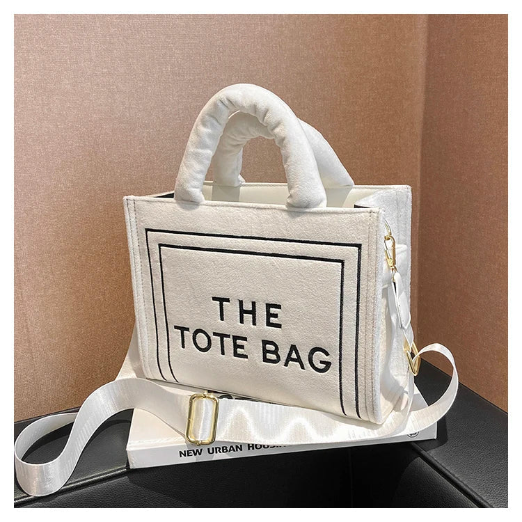 Square Velour Tote Bag with Letter Print