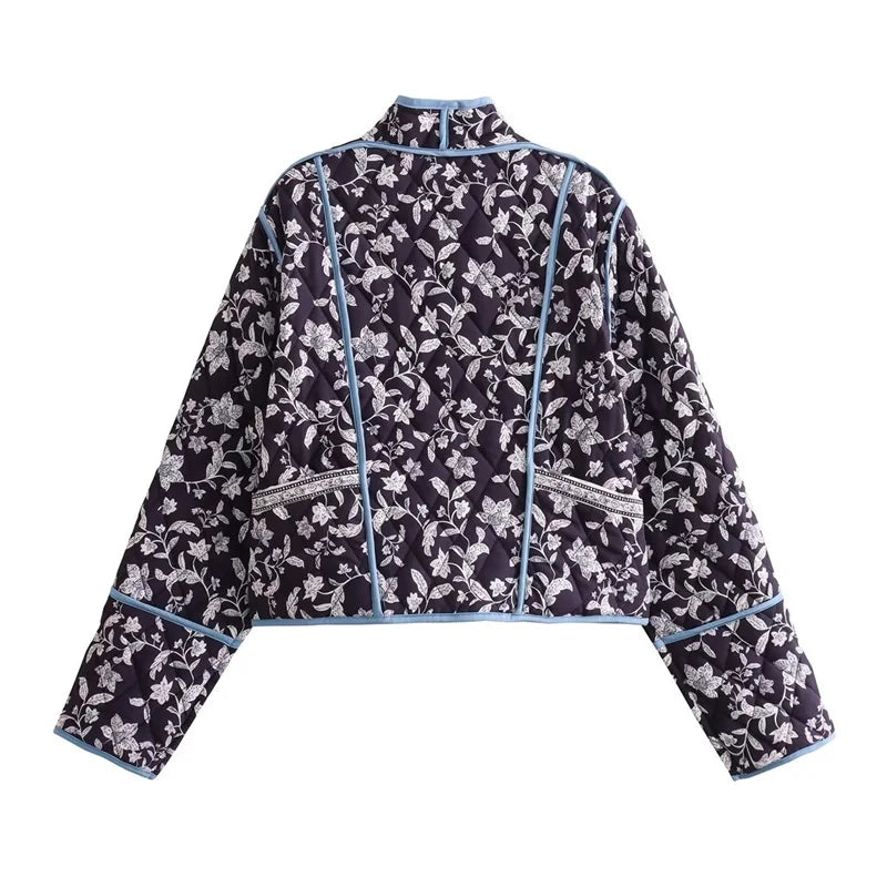 Floral Cotton Coat Loose Print Warm Jacket