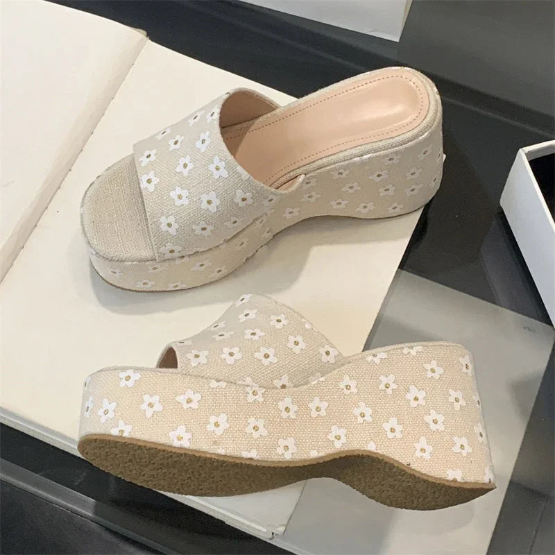 Flower Platform Wedges Open Toe Ladies Shoes