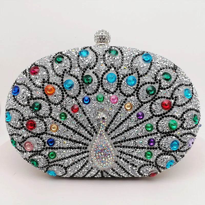 Peacock Pattern Rhinestone Handbag