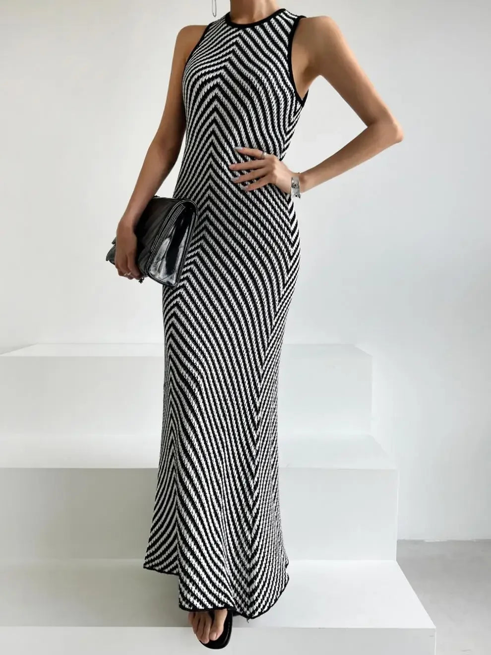 Striped Ribbed Midi Dress