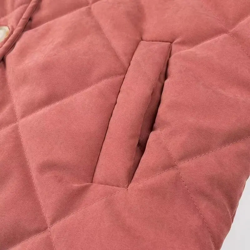 Solid Stand Collar Quilted Jacket