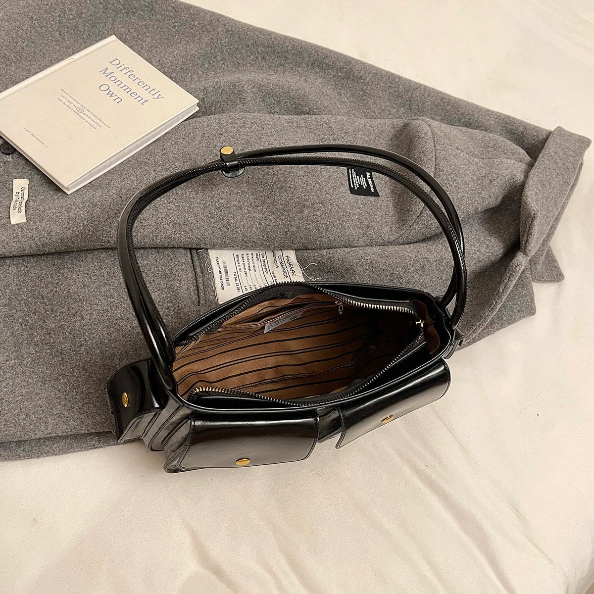 Faux Leather Small Double Pockets Underarm Bags