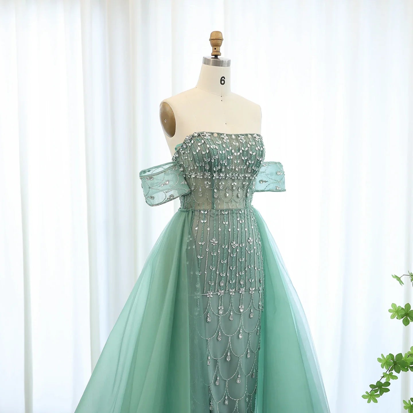 Champagne Mermaid Evening Gown with Overskirt