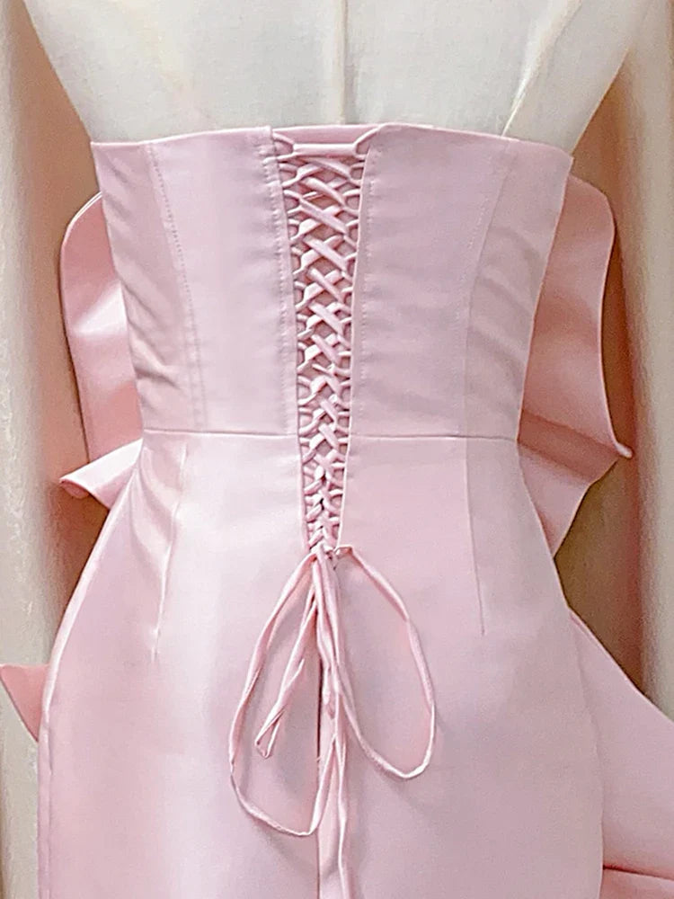 3D Floral Strapless Solid Mid-Calf Dress